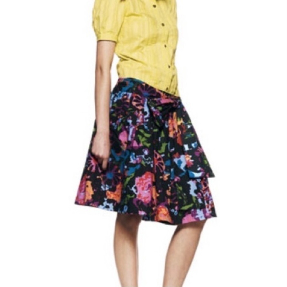 Thakoon for Target Printed Floral A-Line Wrap Skirt Black Size 9 Juniors